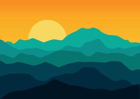 montañas paisaje en atardecer, naturaleza ilustración. vector