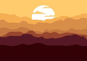 paisaje con montañas en noche. ilustración en plano estilo. vector