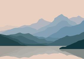 montañas paisaje y lagos, naturaleza ilustración. vector