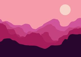 montañas paisaje en atardecer, naturaleza ilustración. vector