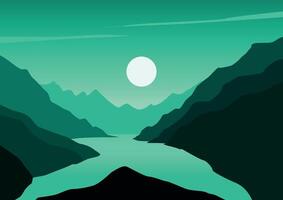 montañas paisaje y ríos, naturaleza ilustración. vector