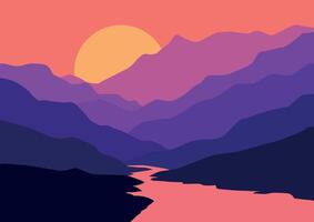 mountains and rivers. illustration in flat style. vector