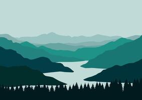 montañas paisaje y ríos, naturaleza ilustración. vector