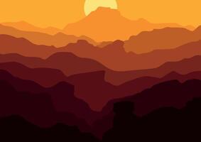 montañas paisaje en atardecer, naturaleza ilustración. vector