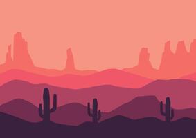 Illustration of desert and cactus in america in flat design for background. vector