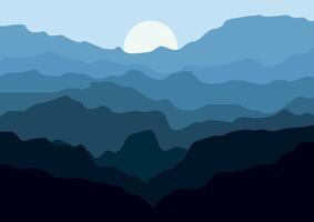 landscape mountains in sunset illustration in flat design for background. vector