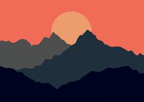 landscape mountains in sunset illustration in flat design for background. vector