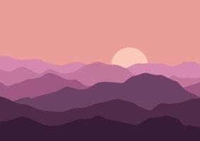 paisaje montañas en puesta de sol ilustración en plano diseño para antecedentes. vector