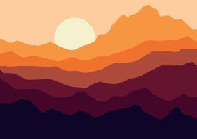 Mountains landscape in sunset, nature illustration. vector