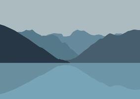 Mountains and lakes illustration in flat design for background. vector