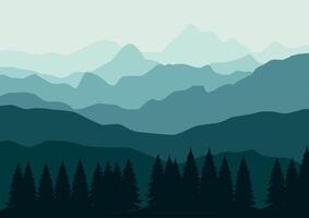 paisaje montañas y pino bosque ilustración en plano diseño para antecedentes. vector