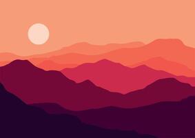 paisaje montañas en puesta de sol ilustración en plano diseño para antecedentes. vector