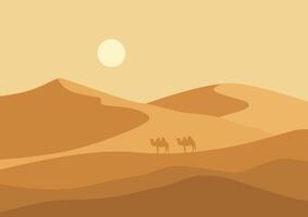 Panoramic view of the desert in the Arab lands, nature illustration. vector