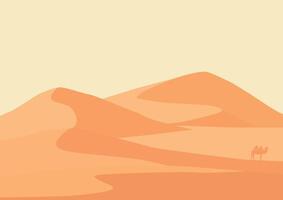 Illustration of a desert and camels in Arabia in a flat design for the background. vector