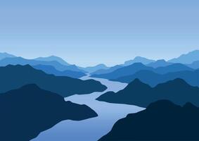 Mountains and rivers illustration in flat design for background. vector