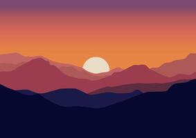 Mountains landscape in sunset, nature illustration. vector