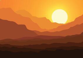 montañas paisaje en atardecer, naturaleza ilustración. vector