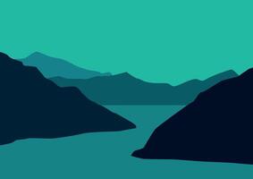 Mountains and lakes illustration in flat design for background. vector