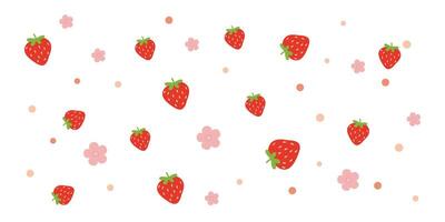 cute summer pattern with strawberries and flowers on a white background, summer flat berries, summer theme, summer patterns for various products vector