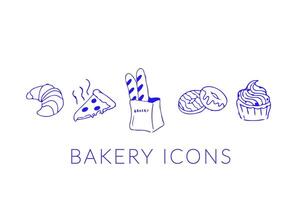 flat illustrations bakery isolated on white background, linear retro icons set, doodle bakery icons vector