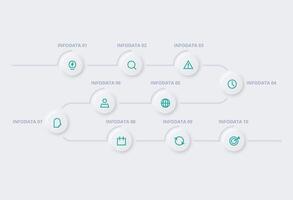 Neumorphic flowchart infographic. Creative concept for infographic with 10 steps, options, parts or processes. Template for diagram, graph, presentation and chart. vector