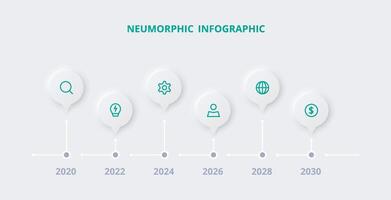 Neumorphic flowchart infographic. Creative concept for infographic with 6 steps, options, parts or processes. Template for diagram, graph, presentation and chart. vector