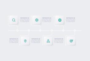 Neumorphic flowchart infographic. Creative concept for infographic with 6 steps, options, parts or processes. Template for diagram, graph, presentation and chart. vector