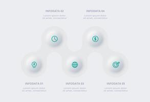 neumorfo diagrama de flujo infografía. creativo concepto para infografía con 5 5 pasos, opciones, partes o procesos. modelo para diagrama, grafico, presentación y cuadro. vector