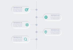 Neumorphic flowchart infographic. Creative concept for infographic with 5 steps, options, parts or processes. Template for diagram, graph, presentation and chart. vector