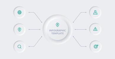 neumorfo diagrama de flujo infografía. creativo concepto para infografía con 6 6 pasos, opciones, partes o procesos. modelo para diagrama, grafico, presentación y cuadro. vector