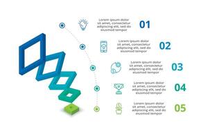 3D infographic pyramid, or comparison chart with 5 colorful levitating layers. The concept of levels or stages of a business project. Realistic infographic design template. vector