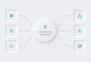 Neumorphic flowchart infographic. Creative concept for infographic with 6 steps, options, parts or processes. Template for diagram, graph, presentation and chart. vector