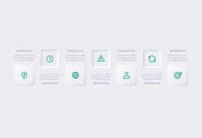 Neumorphic flowchart infographic. Creative concept for infographic with 7 steps, options, parts or processes. Template for diagram, graph, presentation and chart. vector