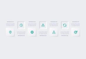 Neumorphic flowchart infographic. Creative concept for infographic with 7 steps, options, parts or processes. Template for diagram, graph, presentation and chart. vector