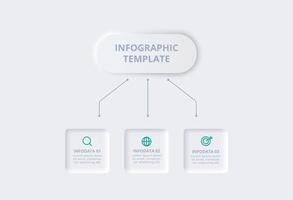 neumorfo diagrama de flujo infografía. creativo concepto para infografía con 3 pasos, opciones, partes o procesos. modelo para diagrama, grafico, presentación y cuadro. vector