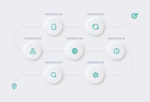 neumorfo diagrama de flujo infografía. creativo concepto para infografía con 7 7 pasos, opciones, partes o procesos. modelo para diagrama, grafico, presentación y cuadro. vector