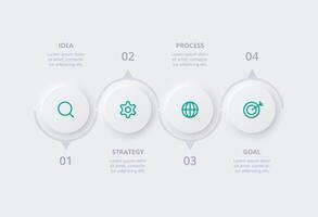 Neumorphic flowchart infographic. Creative concept for infographic with 4 steps, options, parts or processes. Template for diagram, graph, presentation and chart. vector