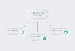 neumorfo diagrama de flujo infografía. creativo concepto para infografía con 3 pasos, opciones, partes o procesos. modelo para diagrama, grafico, presentación y cuadro. vector