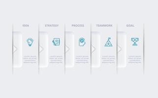 Neumorphic flowchart infographic. Creative concept for infographic with 5 steps, options, parts or processes. Template for diagram, graph, presentation and chart. vector