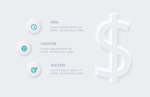 Neumorphic flowchart infographic. Creative concept for infographic with 3 steps, options, parts or processes. Template for diagram, graph, presentation and chart. vector