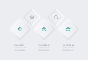 neumorfo diagrama de flujo infografía. creativo concepto para infografía con 3 pasos, opciones, partes o procesos. modelo para diagrama, grafico, presentación y cuadro. vector