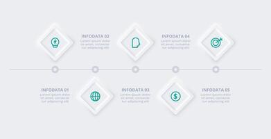 Neumorphic flowchart infographic. Creative concept for infographic with 5 steps, options, parts or processes. Template for diagram, graph, presentation and chart. vector