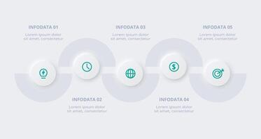 Neumorphic flowchart infographic. Creative concept for infographic with 5 steps, options, parts or processes. Template for diagram, graph, presentation and chart. vector