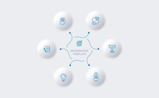 Neumorphic flowchart infographic. Creative concept for infographic with 6 steps, options, parts or processes. Template for diagram, graph, presentation and chart. vector