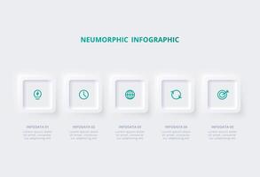 Neumorphic flowchart infographic. Creative concept for infographic with 5 steps, options, parts or processes. Template for diagram, graph, presentation and chart. vector