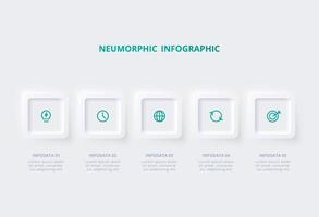 neumorfo diagrama de flujo infografía. creativo concepto para infografía con 5 5 pasos, opciones, partes o procesos. modelo para diagrama, grafico, presentación y cuadro. vector