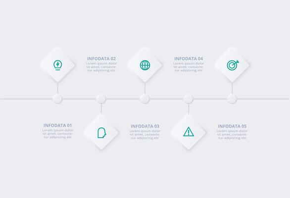 Neumorphic flowchart infographic. Creative concept for infographic with 5 steps, options, parts or processes. Template for diagram, graph, presentation and chart.