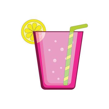 un vaso de agrios jugo con un Paja y un rebanada de limón. un Fresco verano bebida en un blanco antecedentes. vector