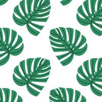 Pattern of tropical and palm leaves. Silhouettes green branches, leaves in minimalist flat style. Exotic summer background with leaves on white background. Print for gift wrapping, fabric, textile vector