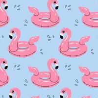 Pattern of pink flamingo rubber pool rings. Swim rings in flat style on white background. Swimming in pool with rubber circles, summertime water activities. Rubber toy for water and beach. vector